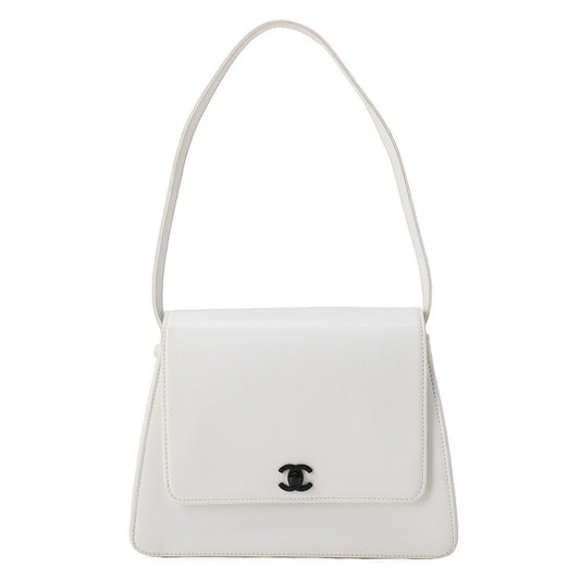 CHANEL Caviar Skin Single Turnlock One Shoulder White Black-Tone Hardware, Pre-Owned