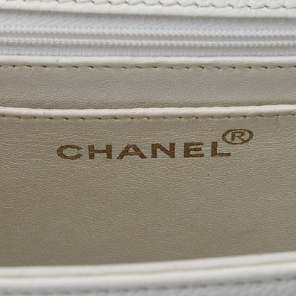 シャネル キャビアスキン シングル ターンロック ワンショルダー ホワイト ブラック金具 中古品