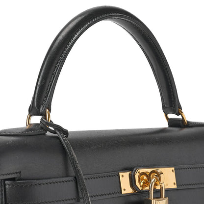 エルメス ケリー32 ハンドバッグ ボックスカーフ 外縫い ブラック ゴールド金具 中古