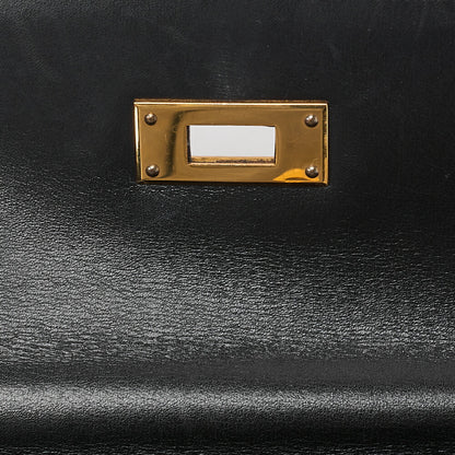 エルメス ケリー32 ハンドバッグ ボックスカーフ 外縫い ブラック ゴールド金具 中古