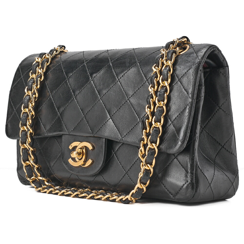 CHANEL チェーンショルダーバッグ マトラッセ23cm ダブルフラップ ラムスキン ブラック ゴールド金具, 中古品