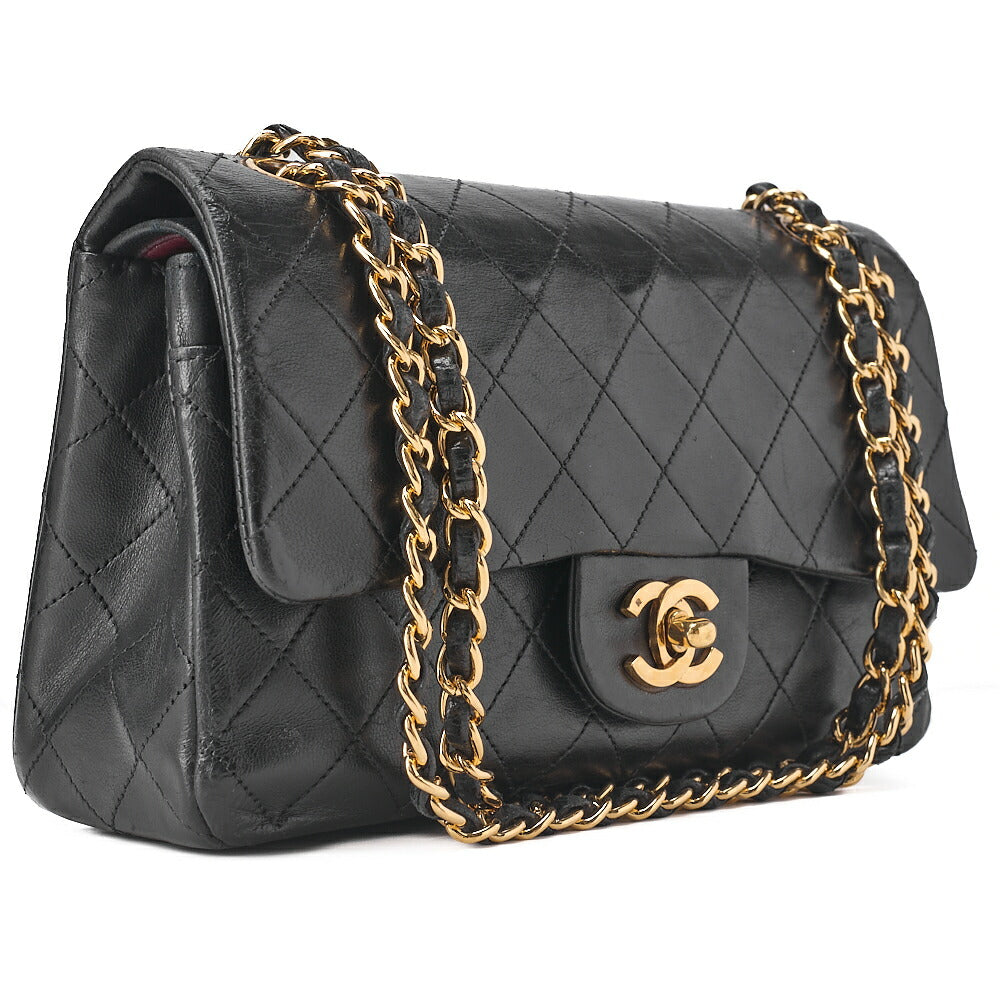 CHANEL チェーンショルダーバッグ マトラッセ23cm ダブルフラップ ラムスキン ブラック ゴールド金具, 中古品