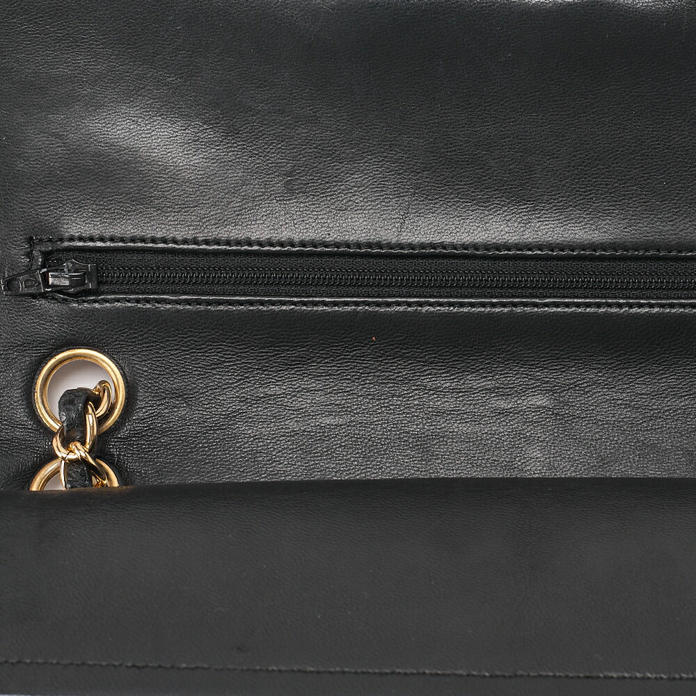 CHANEL チェーンショルダーバッグ マトラッセ23cm ダブルフラップ ラムスキン ブラック ゴールド金具, 中古品