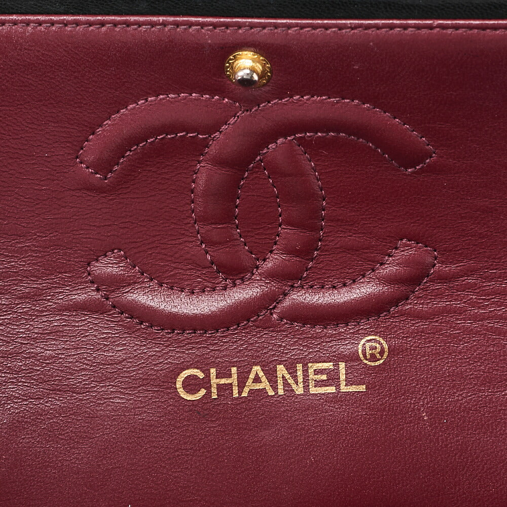 CHANEL チェーンショルダーバッグ マトラッセ23cm ダブルフラップ ラムスキン ブラック ゴールド金具, 中古品
