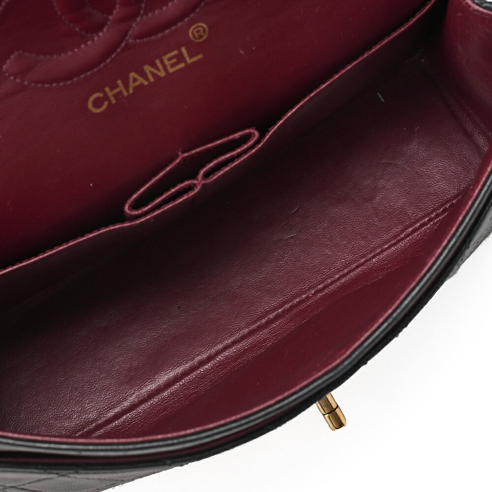 CHANEL チェーンショルダーバッグ マトラッセ23cm ダブルフラップ ラムスキン ブラック ゴールド金具, 中古品