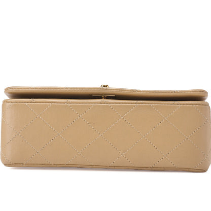 シャネル ラムスキン マトラッセ フル フラップ 19cm チェーン ショルダーバッグ ベージュ ゴールド金具 中古