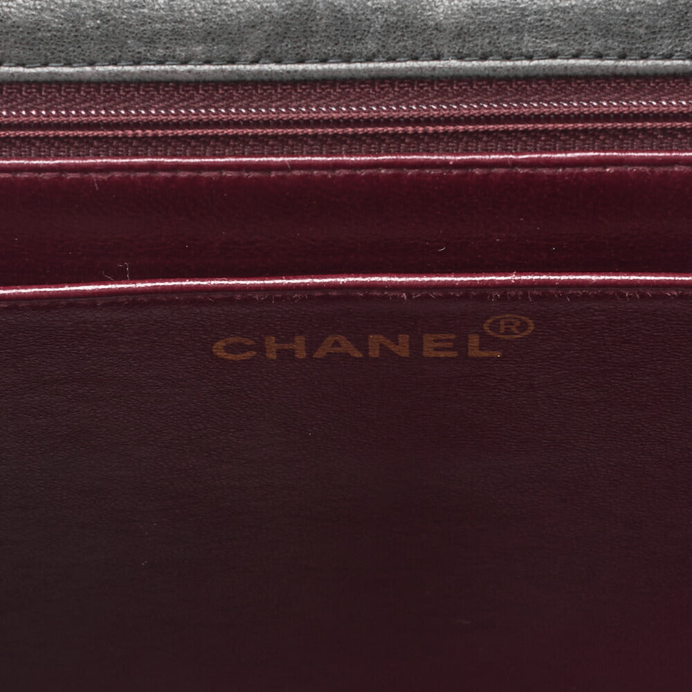 シャネル マドモアゼル 30cm シングル フラップ チェーン ショルダーバッグ ラムスキン ブラック ゴールド金具, 中古