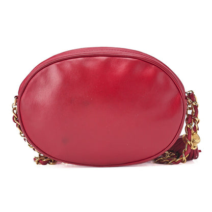 CHANEL ココマーク フリンジ ラウンド チェーンショルダー ラムスキン レッド ゴールド金具 中古