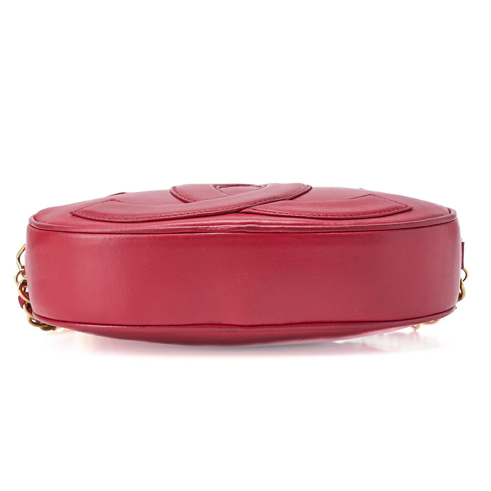 CHANEL ココマーク フリンジ ラウンド チェーンショルダー ラムスキン レッド ゴールド金具 中古