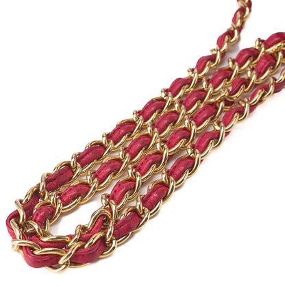 CHANEL ココマーク フリンジ ラウンド チェーンショルダー ラムスキン レッド ゴールド金具 中古