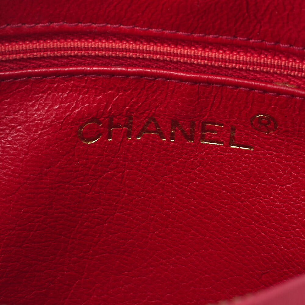CHANEL ココマーク フリンジ ラウンド チェーンショルダー ラムスキン レッド ゴールド金具 中古