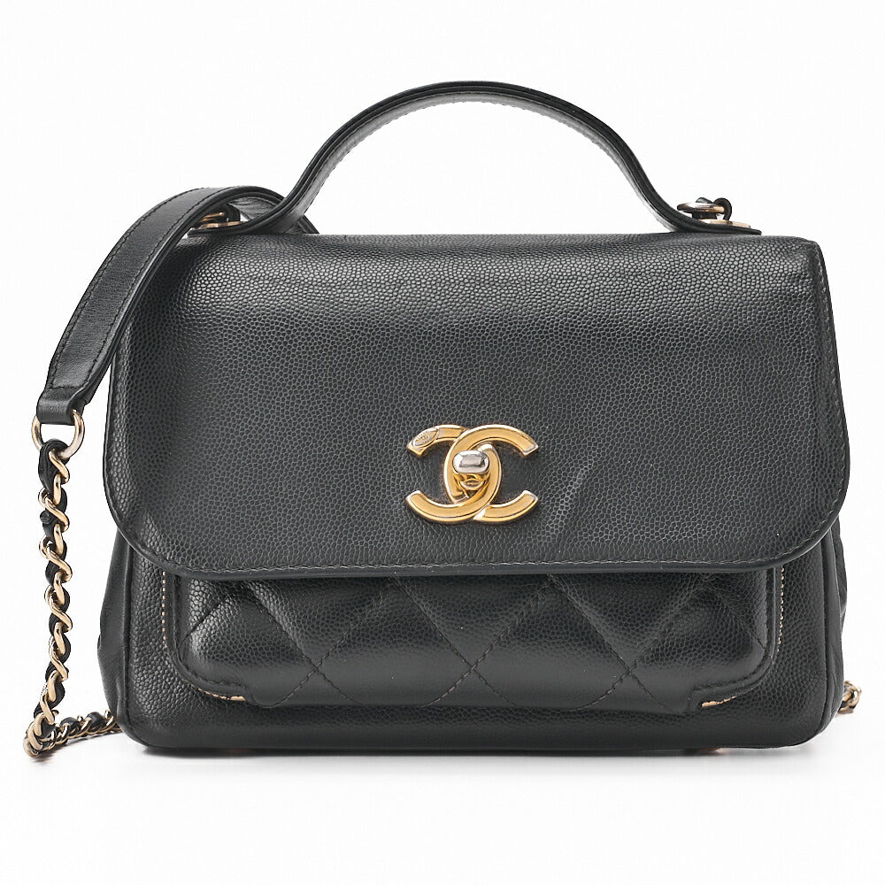 CHANEL Caviar Skin Business Affinity 2-Way Shoulder Bag Black Gold-Tone Hardware, Pre-Owned