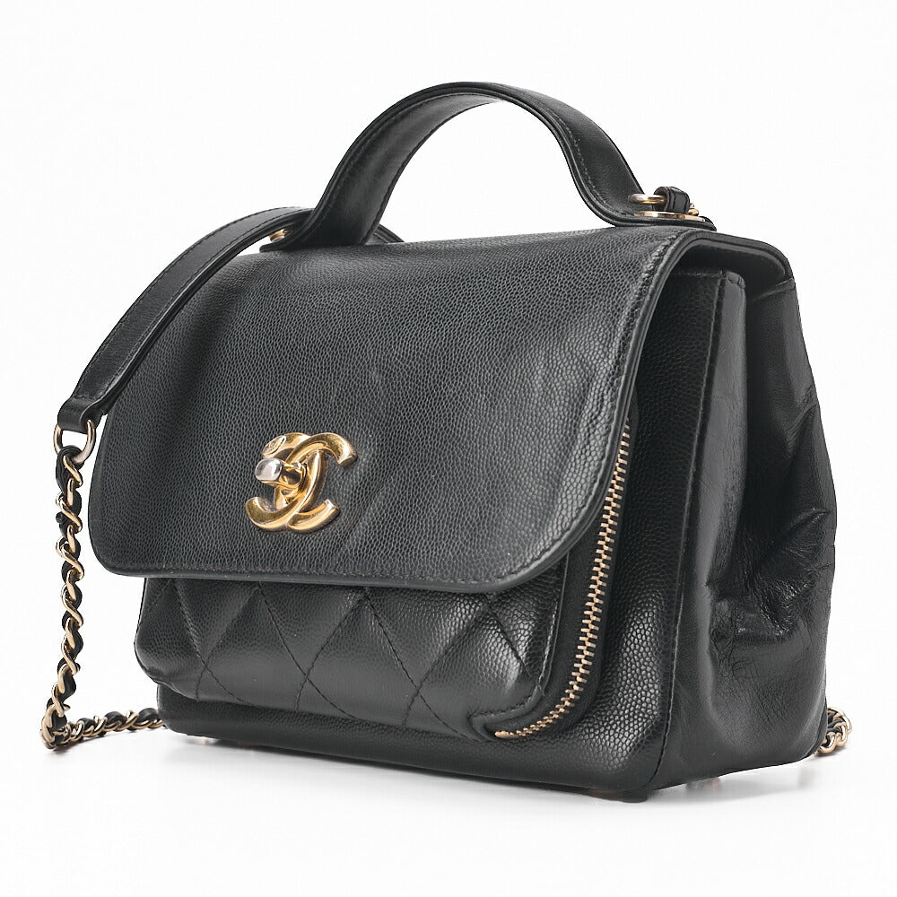 CHANEL Caviar Skin Business Affinity 2-Way Shoulder Bag Black Gold-Tone Hardware, Pre-Owned