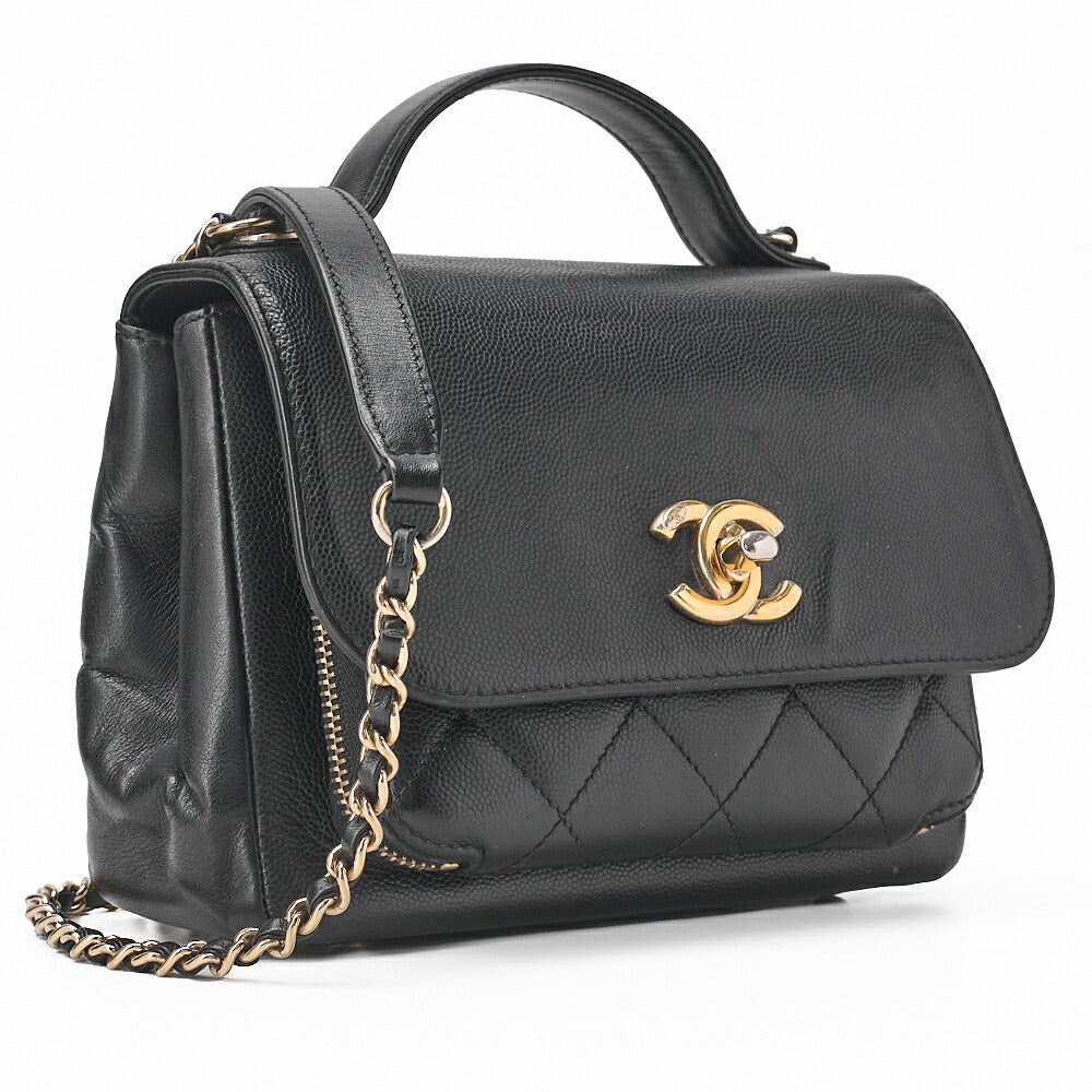 CHANEL Caviar Skin Business Affinity 2-Way Shoulder Bag Black Gold-Tone Hardware, Pre-Owned