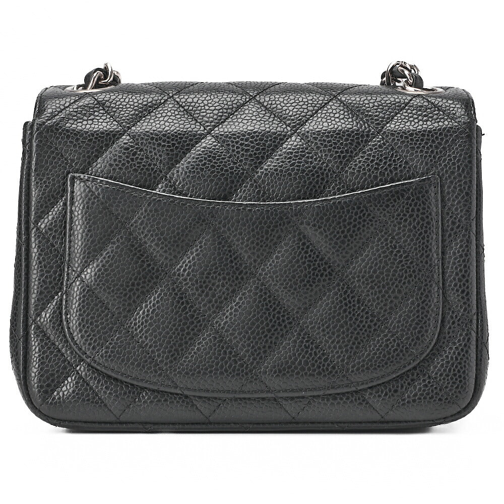 CHANEL Chain Shoulder Bag Mini Matelasse 17cm Caviar Skin Black Silver-Tone Hardware, Pre-Owned