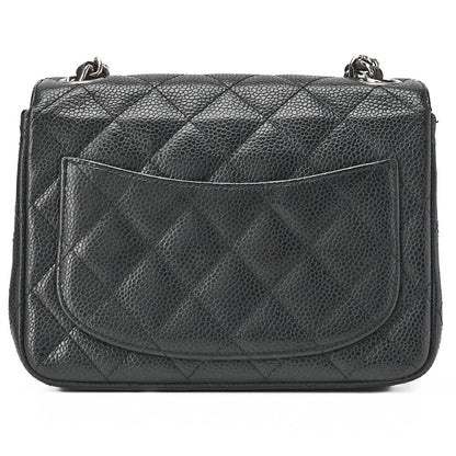CHANEL Chain Shoulder Bag Mini Matelasse 17cm Caviar Skin Black Silver-Tone Hardware, Pre-Owned