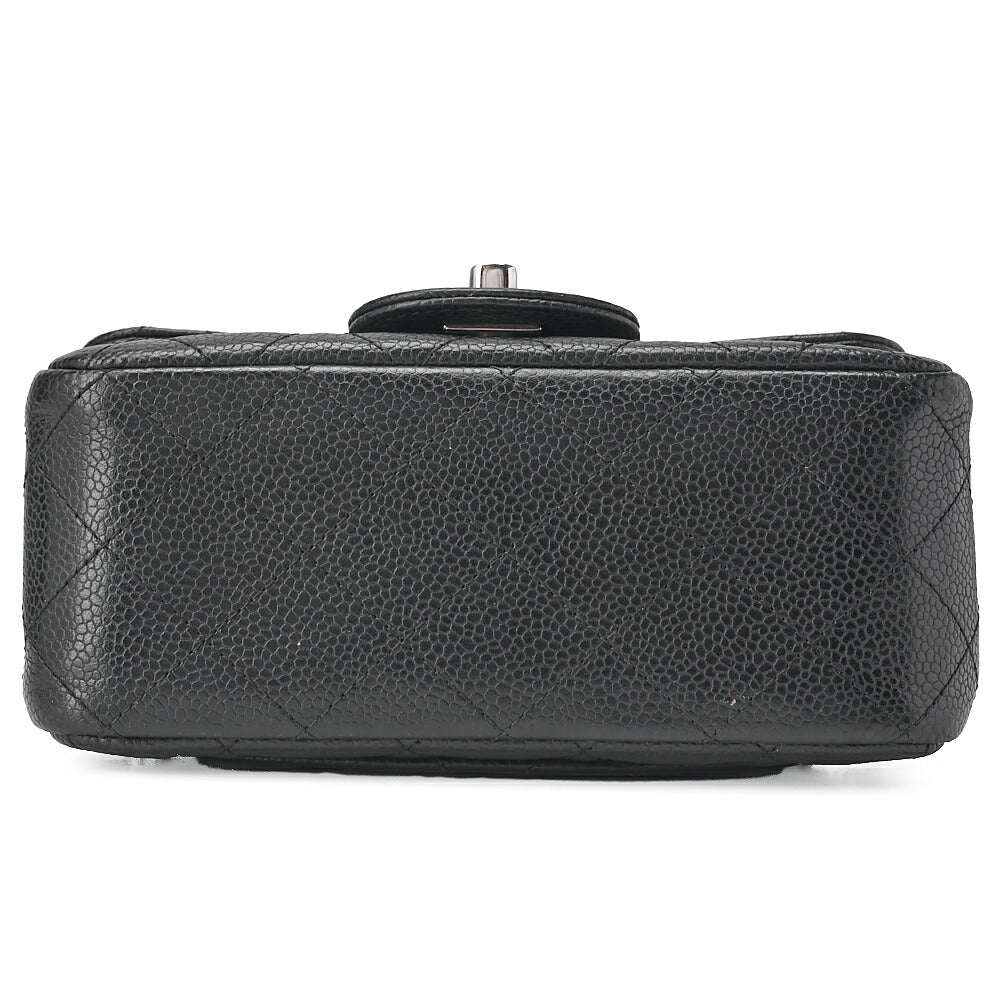 CHANEL Chain Shoulder Bag Mini Matelasse 17cm Caviar Skin Black Silver-Tone Hardware, Pre-Owned