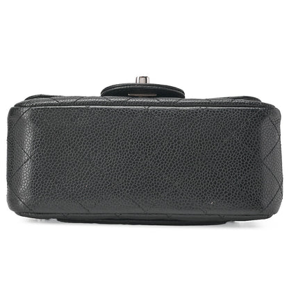 CHANEL Chain Shoulder Bag Mini Matelasse 17cm Caviar Skin Black Silver-Tone Hardware, Pre-Owned