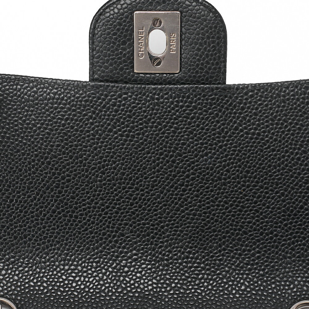 CHANEL Chain Shoulder Bag Mini Matelasse 17cm Caviar Skin Black Silver-Tone Hardware, Pre-Owned