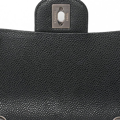 CHANEL Chain Shoulder Bag Mini Matelasse 17cm Caviar Skin Black Silver-Tone Hardware, Pre-Owned