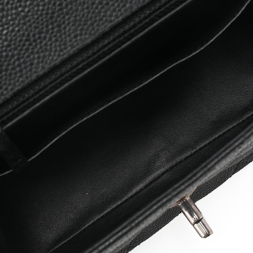 CHANEL Chain Shoulder Bag Mini Matelasse 17cm Caviar Skin Black Silver-Tone Hardware, Pre-Owned