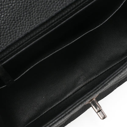 CHANEL Chain Shoulder Bag Mini Matelasse 17cm Caviar Skin Black Silver-Tone Hardware, Pre-Owned