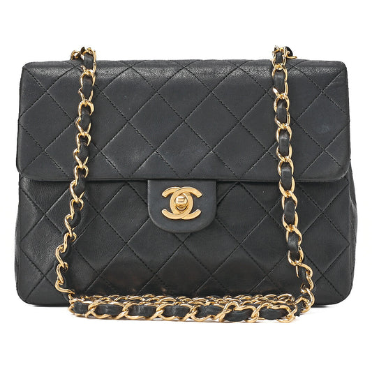 CHANEL Chain Shoulder Bag Mini Matelasse 20cm Lambskin Black Gold -Tone Hardware, Pre-Owned
