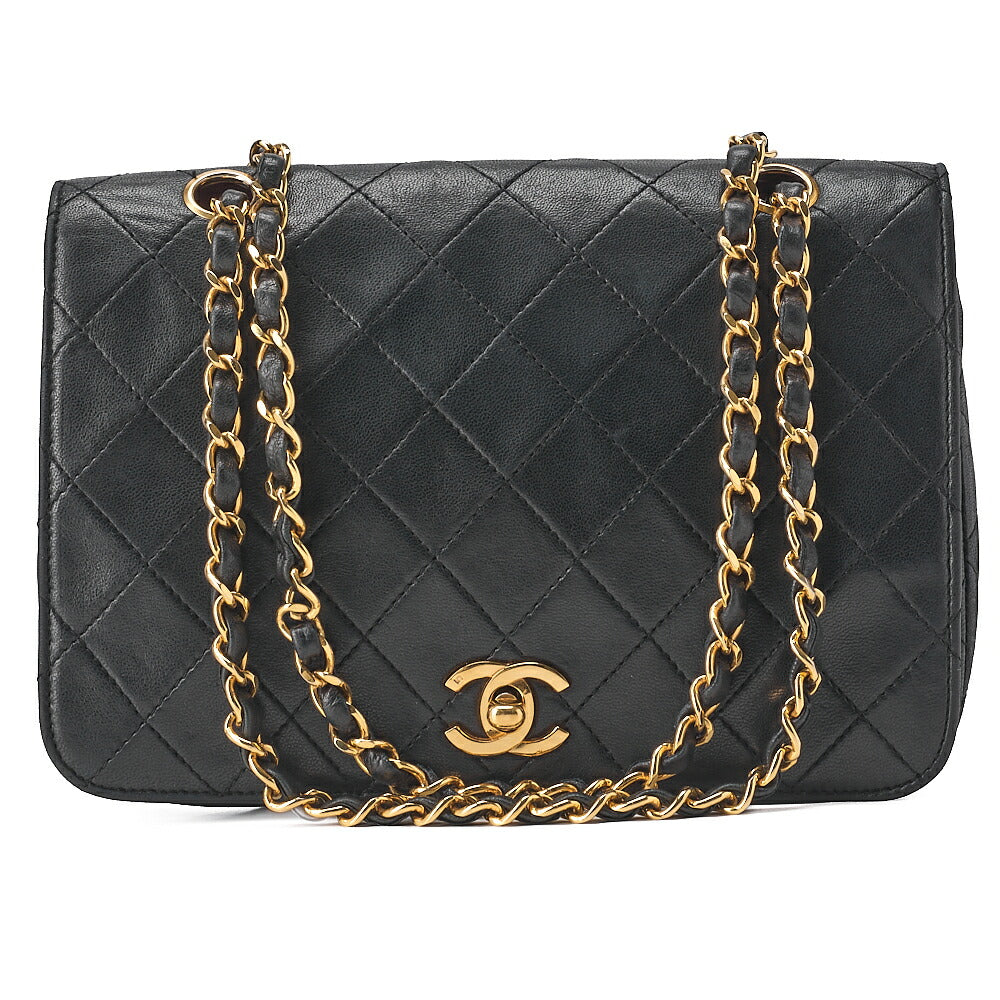 CHANEL Lambskin Matelasse Turnlock Full Flap Chain Shoulder Black Gold-Tone Hardware, Pre-Owned