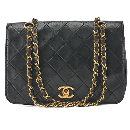 CHANEL Lambskin Matelasse Turnlock Full Flap Chain Shoulder Black Gold-Tone Hardware, Pre-Owned
