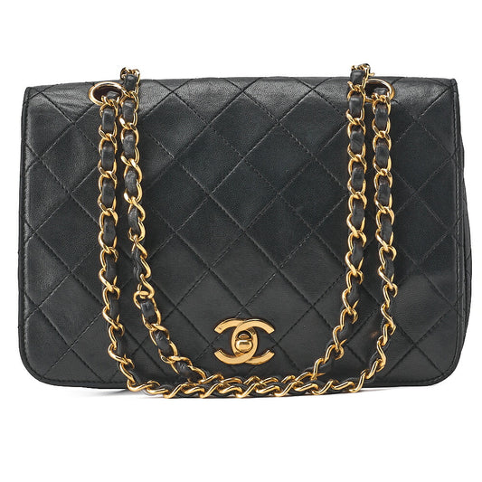 CHANEL Lambskin Matelasse Turnlock Full Flap Chain Shoulder Black Gold-Tone Hardware, Pre-Owned