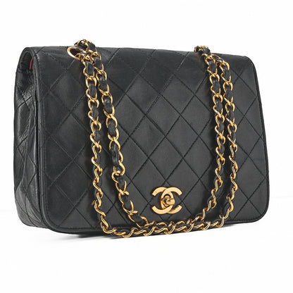 CHANEL Lambskin Matelasse Turnlock Full Flap Chain Shoulder Black Gold-Tone Hardware, Pre-Owned