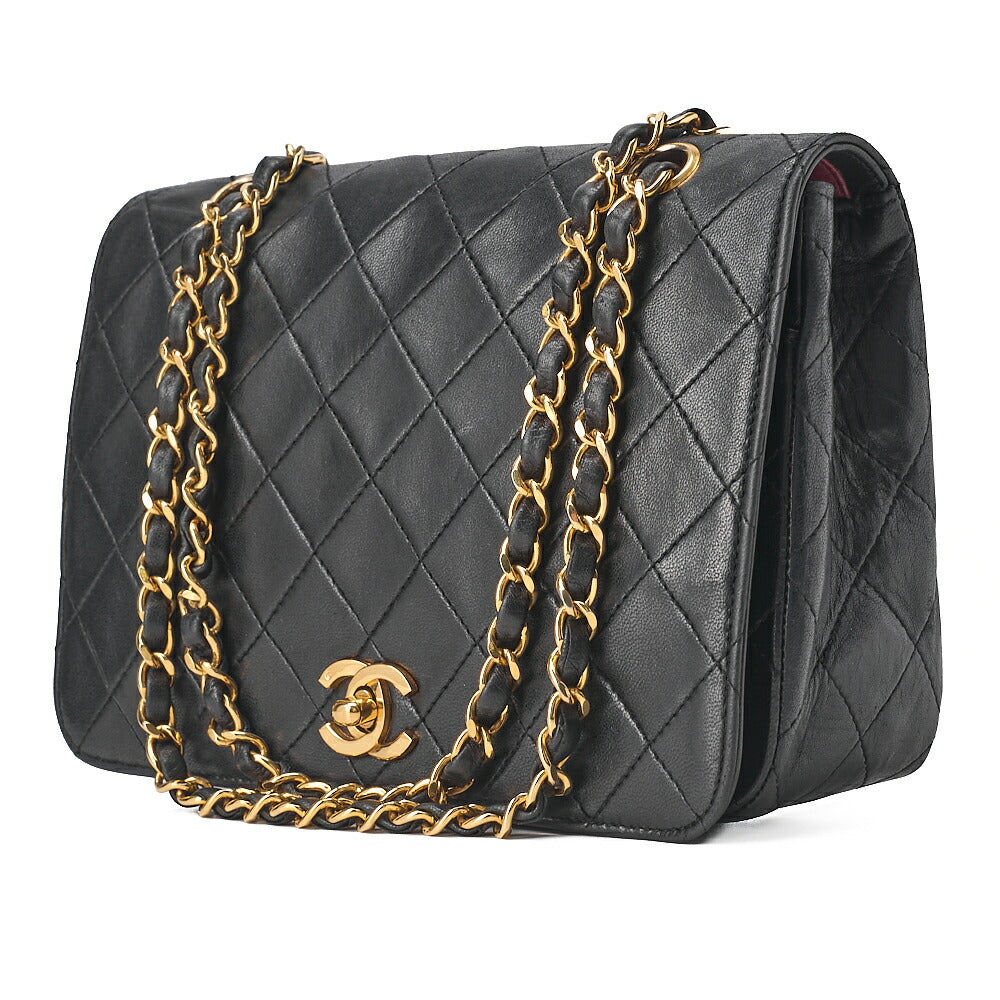 CHANEL Lambskin Matelasse Turnlock Full Flap Chain Shoulder Black Gold-Tone Hardware, Pre-Owned