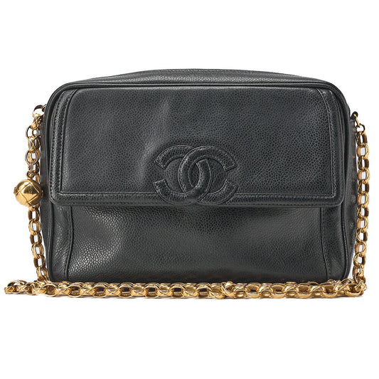 CHANEL Matelasse Coco Mark with Ball Charm Bijou Chain Shoulder Caviar Skin Black Gold -Tone Hardware, Pre-Owned