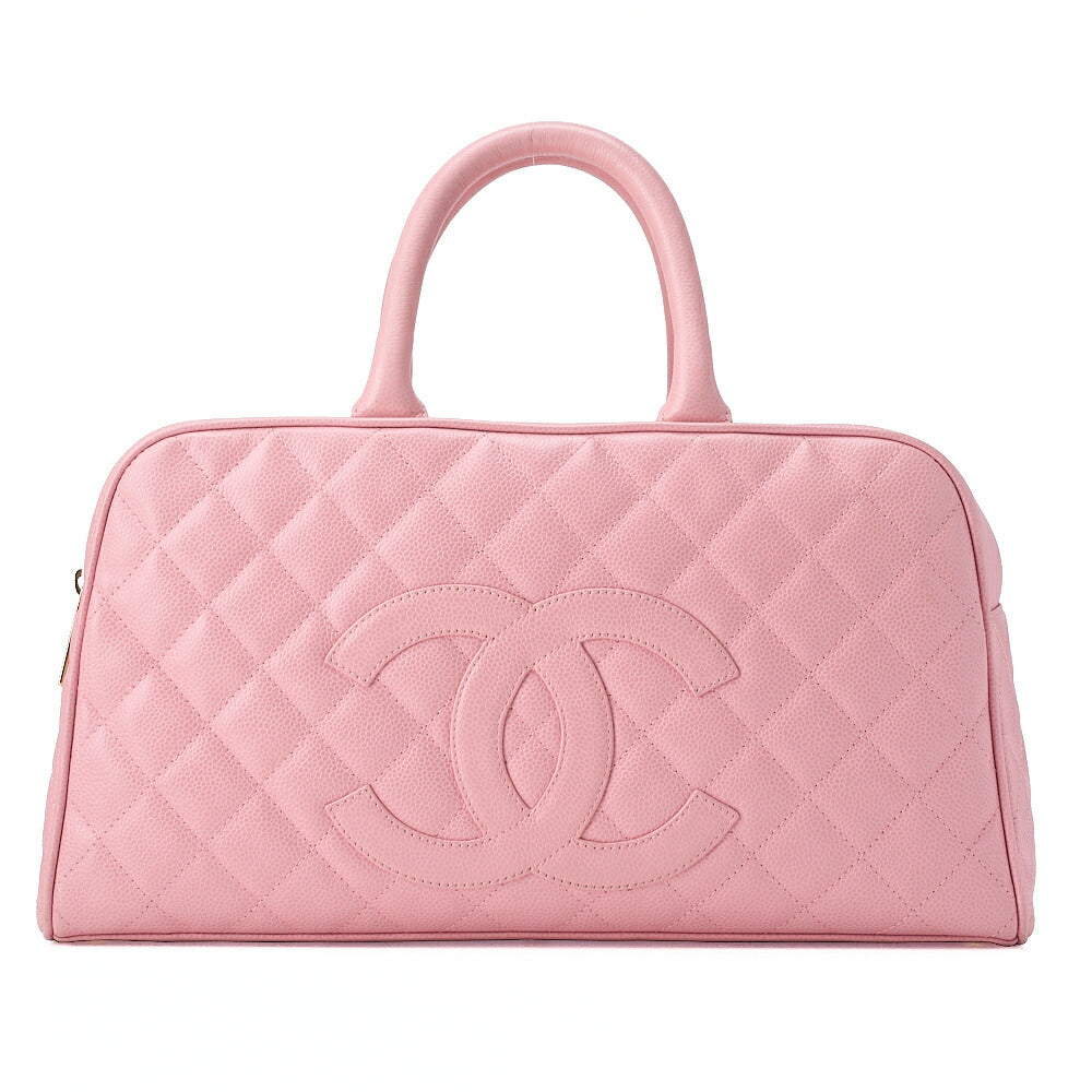 CHANEL Handbag Boston Bag Caviar Skin Matlasse Cocomark Pink Gold-Tone Hardware, Pre-Owned