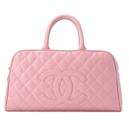CHANEL Handbag Boston Bag Caviar Skin Matlasse Cocomark Pink Gold-Tone Hardware, Pre-Owned