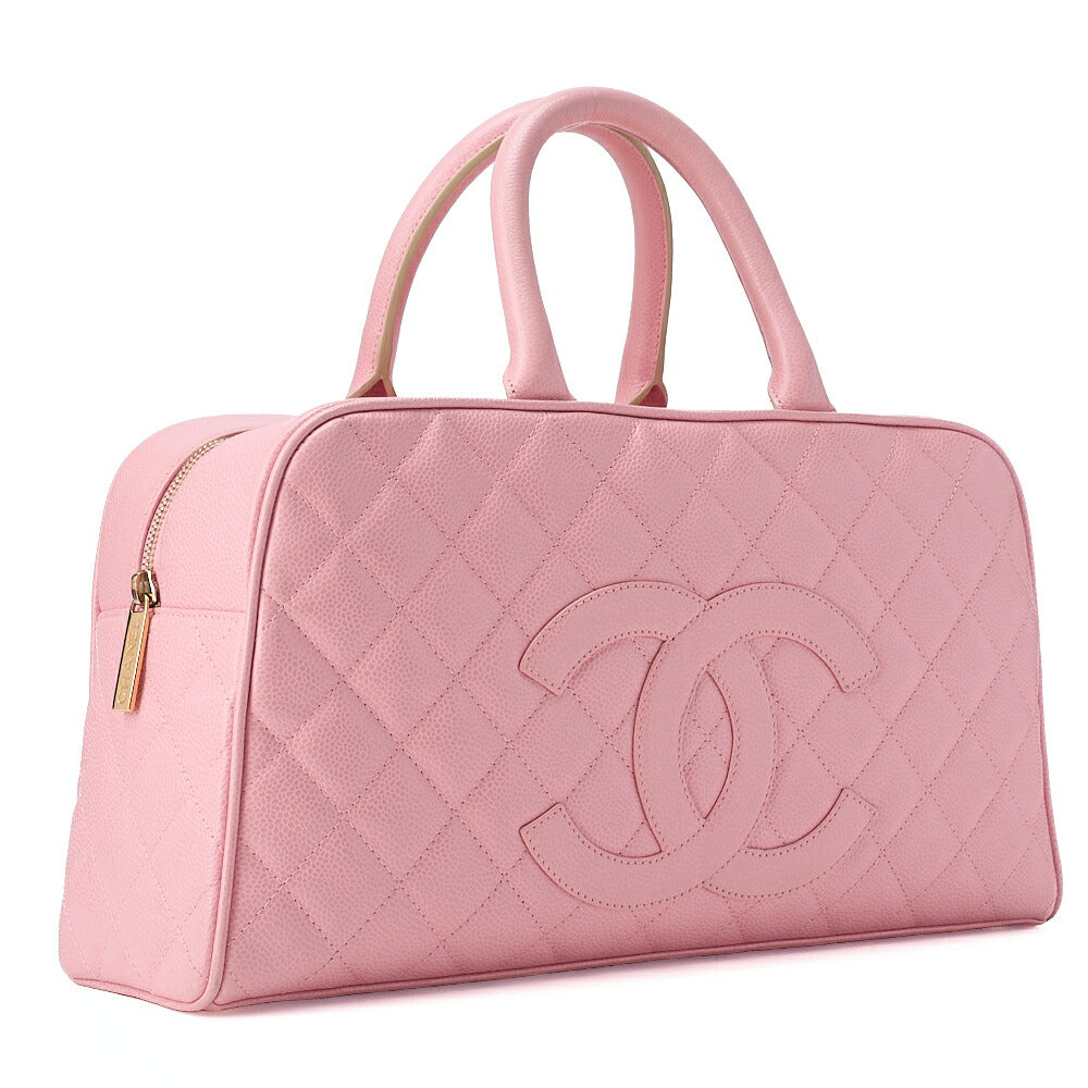 CHANEL Handbag Boston Bag Caviar Skin Matlasse Cocomark Pink Gold-Tone Hardware, Pre-Owned