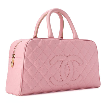CHANEL Handbag Boston Bag Caviar Skin Matlasse Cocomark Pink Gold-Tone Hardware, Pre-Owned
