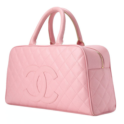 CHANEL Handbag Boston Bag Caviar Skin Matlasse Cocomark Pink Gold-Tone Hardware, Pre-Owned