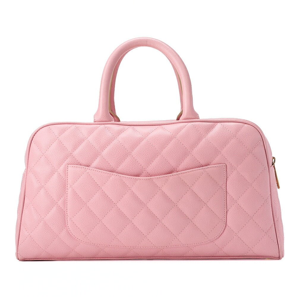CHANEL Handbag Boston Bag Caviar Skin Matlasse Cocomark Pink Gold-Tone Hardware, Pre-Owned