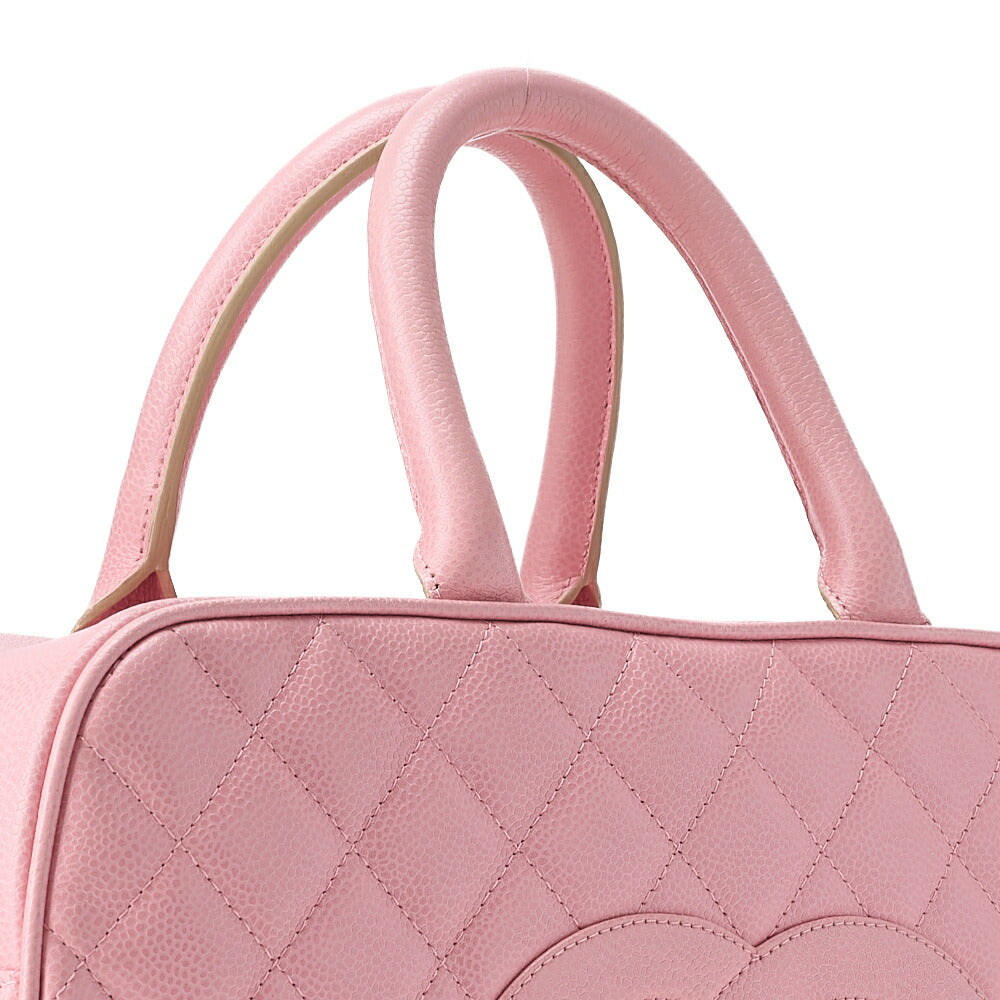 CHANEL Handbag Boston Bag Caviar Skin Matlasse Cocomark Pink Gold-Tone Hardware, Pre-Owned