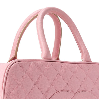 CHANEL Handbag Boston Bag Caviar Skin Matlasse Cocomark Pink Gold-Tone Hardware, Pre-Owned