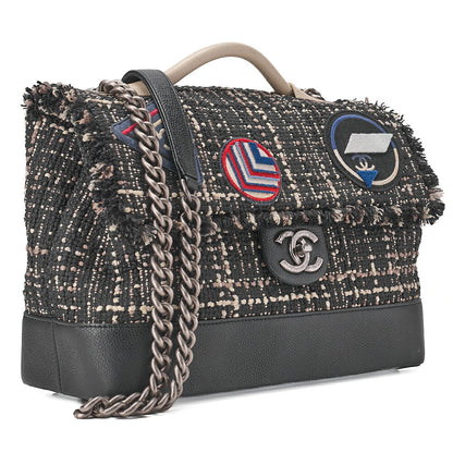 CHANEL シャネル パッチエアライン 2WAY チェーンショルダーバッグ ツイード×キャビアスキン 黒×バイカラー シルバー金具 中古