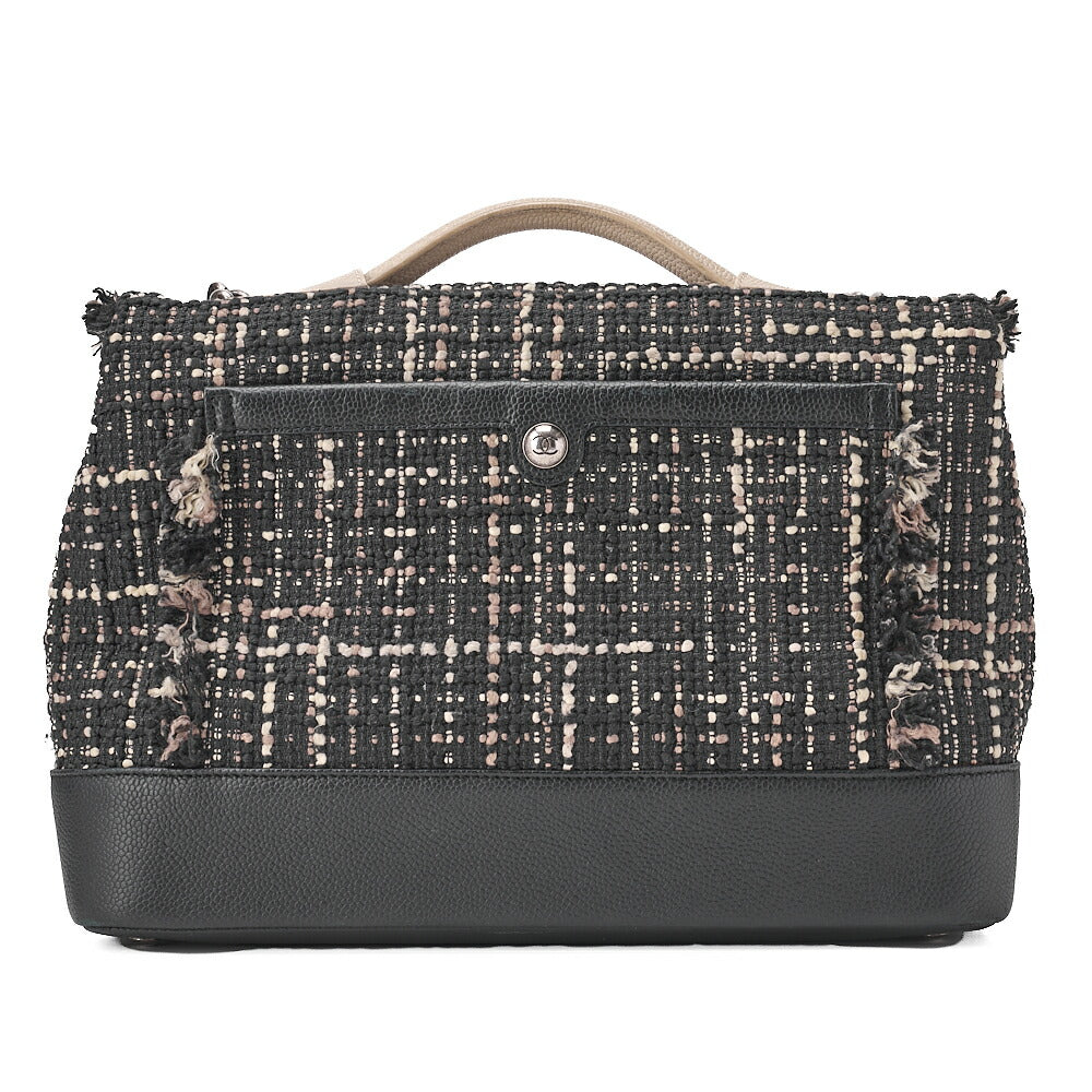 CHANEL シャネル パッチエアライン 2WAY チェーンショルダーバッグ ツイード×キャビアスキン 黒×バイカラー シルバー金具 中古