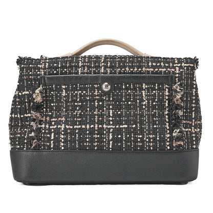CHANEL シャネル パッチエアライン 2WAY チェーンショルダーバッグ ツイード×キャビアスキン 黒×バイカラー シルバー金具 中古