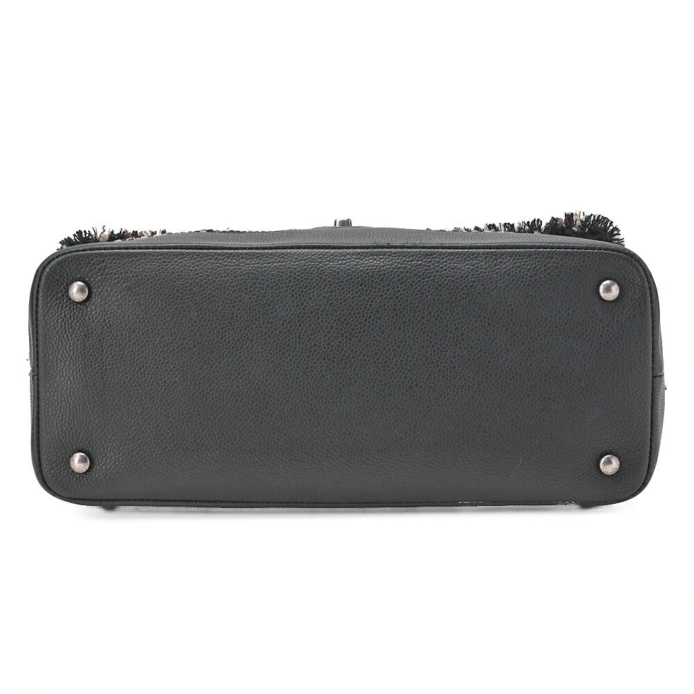 CHANEL シャネル パッチエアライン 2WAY チェーンショルダーバッグ ツイード×キャビアスキン 黒×バイカラー シルバー金具 中古