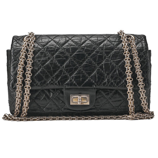 CHANEL Chain Shoulder Bag Matelasse 2.55 Double Flap Vintage Calf Black Gold-Tone Hardware, Pre-Owned