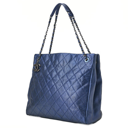 CHANEL Matelasse Coco Charm Chain Tote Bag Caviar Skin Blue Silver-Tone Hardware, Pre-Owned