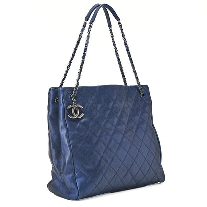 CHANEL Matelasse Coco Charm Chain Tote Bag Caviar Skin Blue Silver-Tone Hardware, Pre-Owned