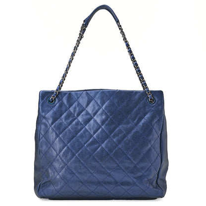CHANEL Matelasse Coco Charm Chain Tote Bag Caviar Skin Blue Silver-Tone Hardware, Pre-Owned