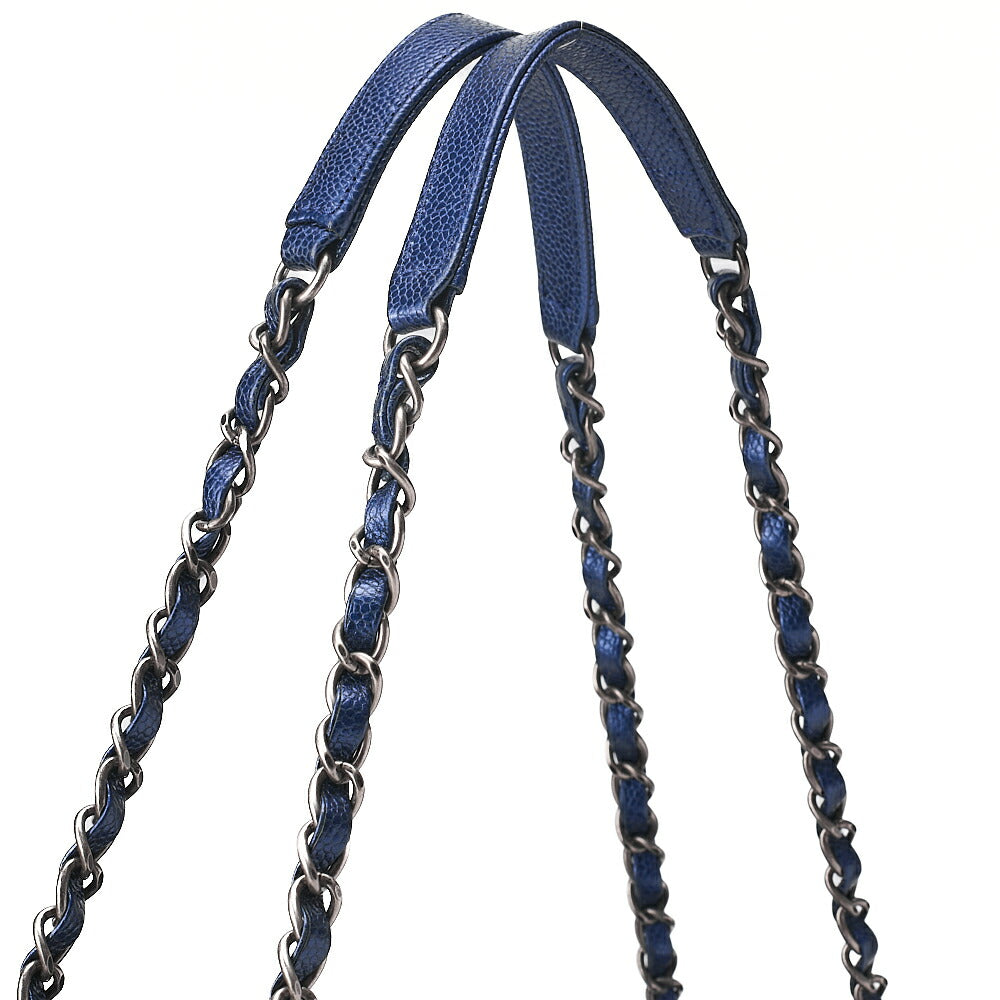 CHANEL Matelasse Coco Charm Chain Tote Bag Caviar Skin Blue Silver-Tone Hardware, Pre-Owned